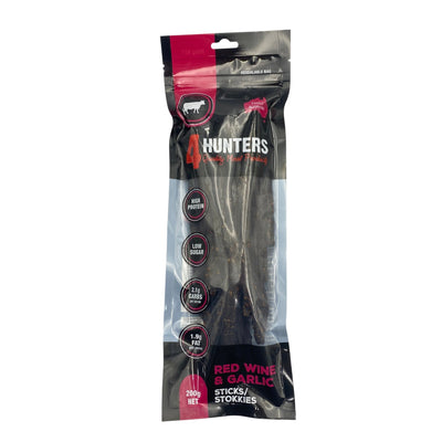 4 Hunters Red Wine & Garlic Jerky Sticks 200g