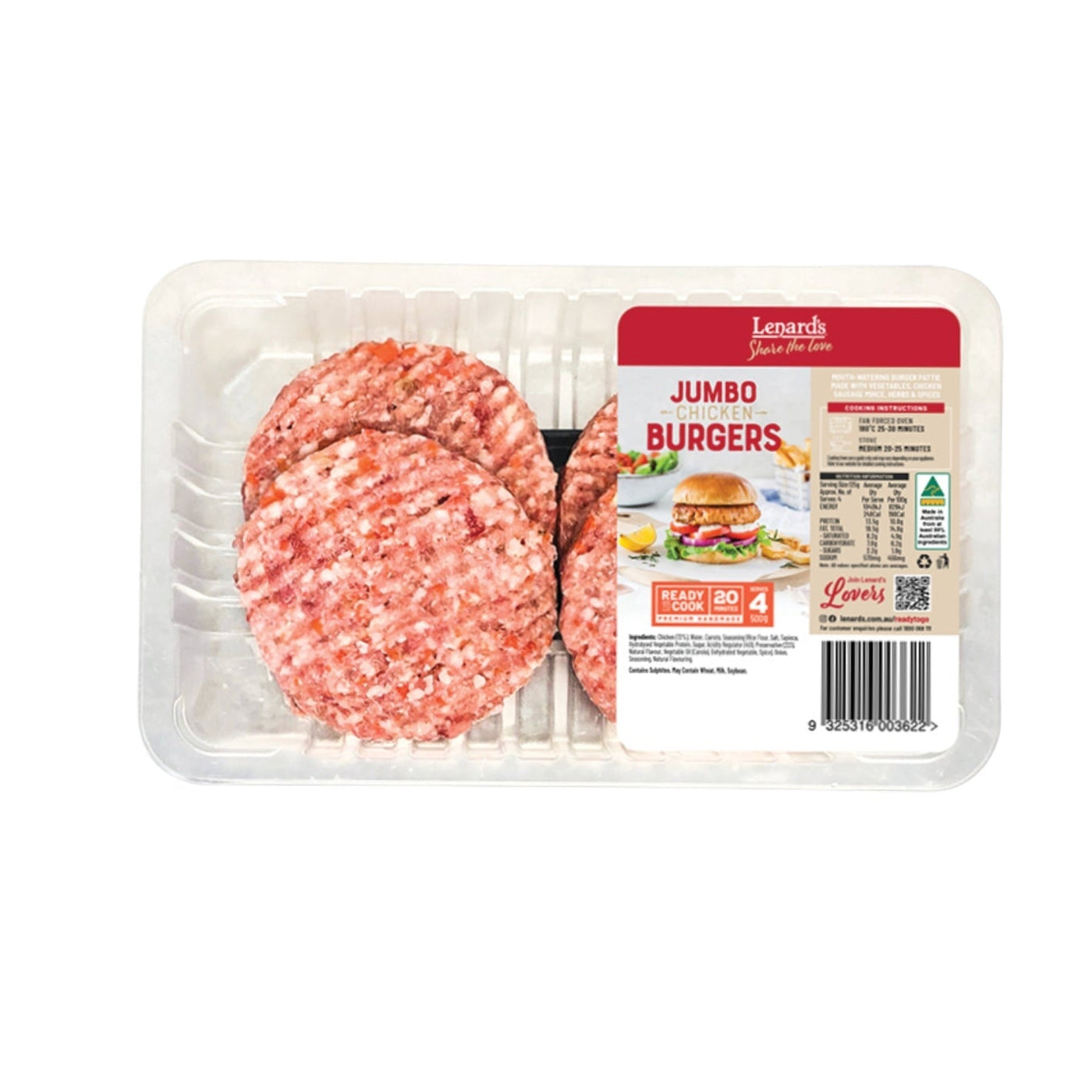 Lenard's Jumbo Chicken Burgers 500g