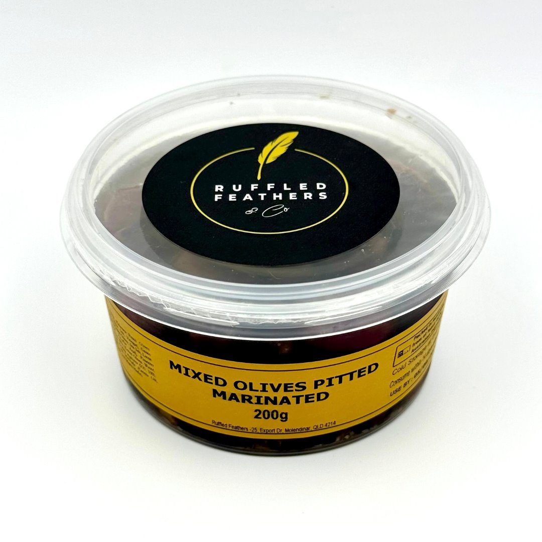 Mixed Olives Pitted Marinated - Ruffled Feathers 200g