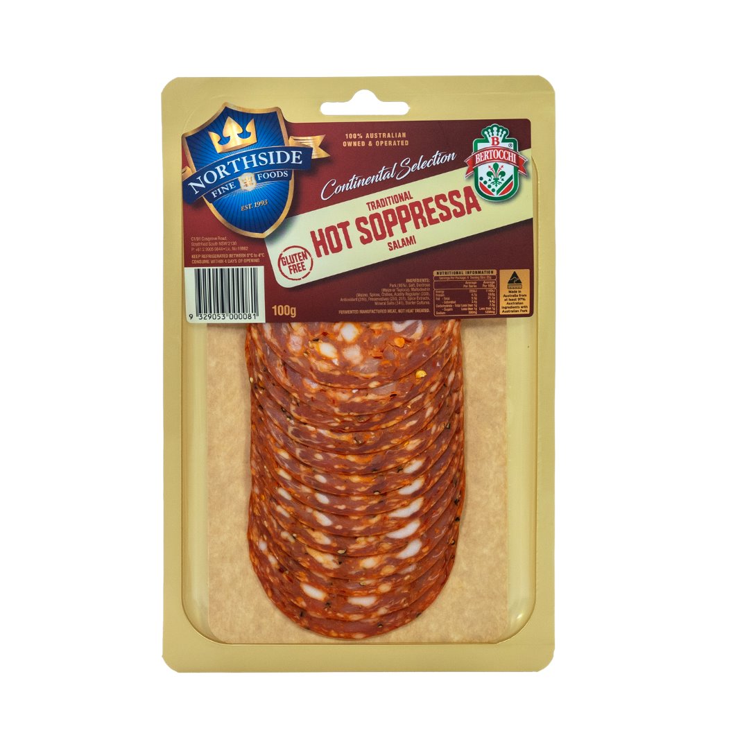 Bertocchi Hot Soppressa Salami Sliced 100g